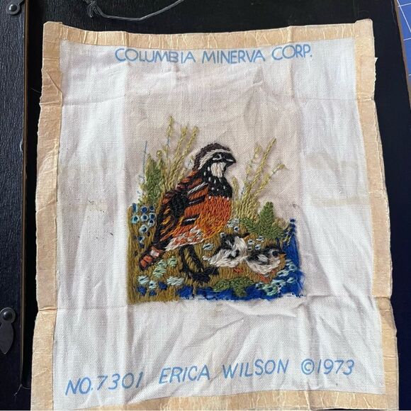1973 Creative Crewel Mini Quails Erica Wilson  Columbia Minerva Framed Matted - Picture 6 of 7